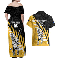 Custom New Zealand Wellington Cricket Couples Matching Off Shoulder Maxi Dress and Hawaiian Shirt With Maori Pattern LT05 - Polynesian Pride