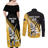 Custom New Zealand Wellington Cricket Couples Matching Off Shoulder Maxi Dress and Long Sleeve Button Shirt With Maori Pattern LT05 - Polynesian Pride