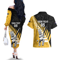 Custom New Zealand Wellington Cricket Couples Matching Off The Shoulder Long Sleeve Dress and Hawaiian Shirt With Maori Pattern LT05 - Polynesian Pride