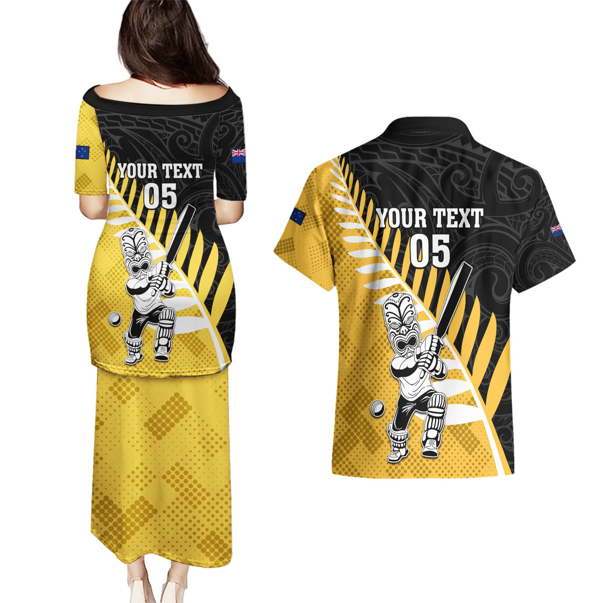 Custom New Zealand Wellington Cricket Couples Matching Puletasi and Hawaiian Shirt With Maori Pattern LT05 - Polynesian Pride