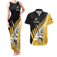Custom New Zealand Wellington Cricket Couples Matching Tank Maxi Dress and Hawaiian Shirt With Maori Pattern LT05 Yellow - Polynesian Pride