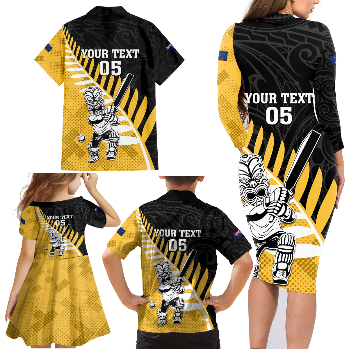 Custom New Zealand Wellington Cricket Family Matching Long Sleeve Bodycon Dress and Hawaiian Shirt With Maori Pattern LT05 - Polynesian Pride