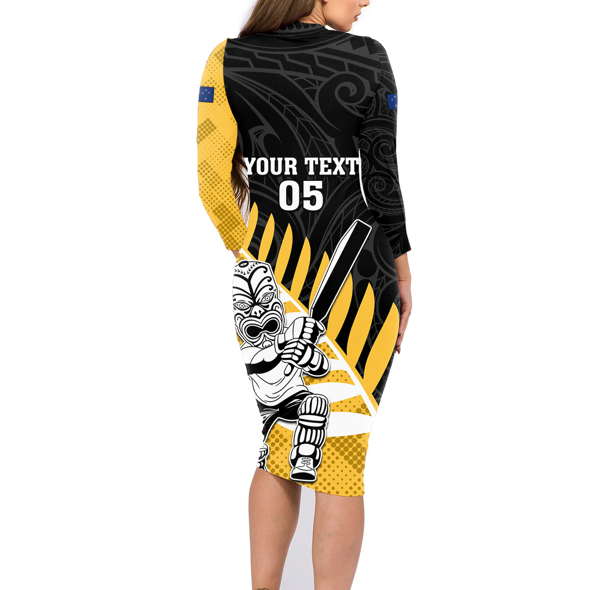 Custom New Zealand Wellington Cricket Family Matching Long Sleeve Bodycon Dress and Hawaiian Shirt With Maori Pattern LT05 - Polynesian Pride
