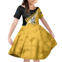 Custom New Zealand Wellington Cricket Family Matching Off Shoulder Maxi Dress and Hawaiian Shirt With Maori Pattern LT05 Daughter's Dress Yellow - Polynesian Pride