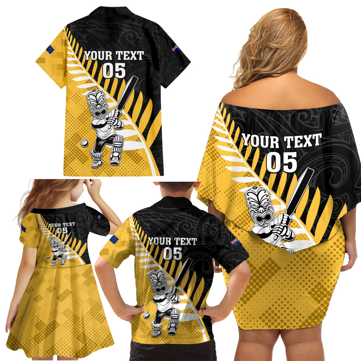 Custom New Zealand Wellington Cricket Family Matching Off Shoulder Short Dress and Hawaiian Shirt With Maori Pattern LT05 - Polynesian Pride