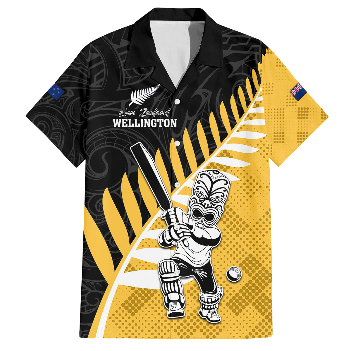 Custom New Zealand Wellington Cricket Family Matching Puletasi and Hawaiian Shirt With Maori Pattern LT05 Dad's Shirt - Short Sleeve Yellow - Polynesian Pride