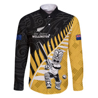 Custom New Zealand Wellington Cricket Family Matching Summer Maxi Dress and Hawaiian Shirt With Maori Pattern LT05 Dad's Shirt - Long Sleeve Yellow - Polynesian Pride