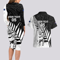 Custom New Zealand Cricket Couples Matching Long Sleeve Bodycon Dress and Hawaiian Shirt With Maori Pattern LT05 - Polynesian Pride