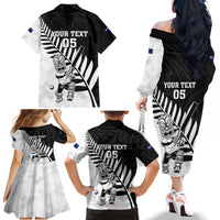 Custom New Zealand Cricket Family Matching Off The Shoulder Long Sleeve Dress and Hawaiian Shirt With Maori Pattern LT05 - Polynesian Pride