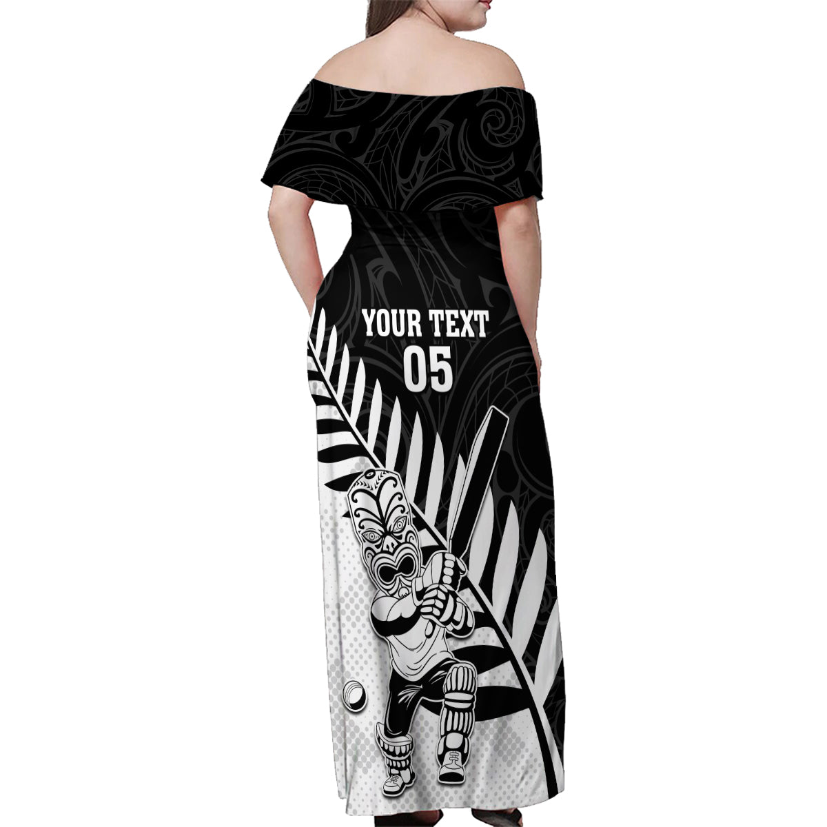 Custom New Zealand Cricket Family Matching Off Shoulder Maxi Dress and Hawaiian Shirt With Maori Pattern LT05 - Polynesian Pride