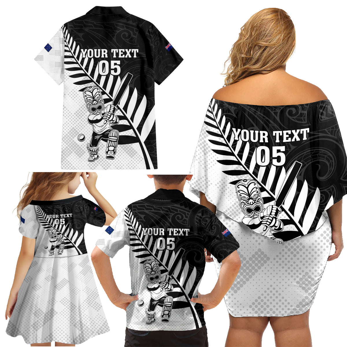 Custom New Zealand Cricket Family Matching Off Shoulder Short Dress and Hawaiian Shirt With Maori Pattern LT05 - Polynesian Pride