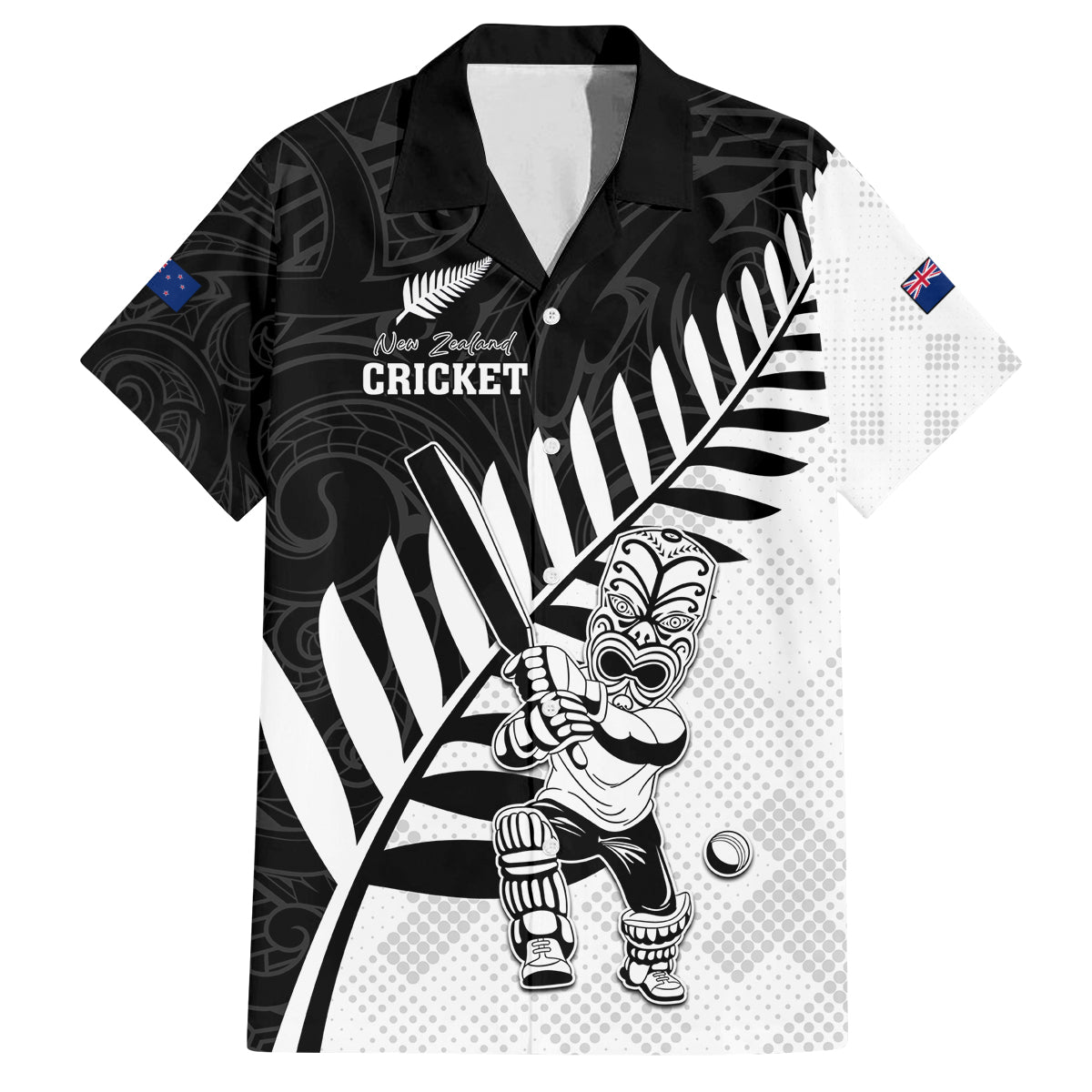 Custom New Zealand Cricket Family Matching Off Shoulder Short Dress and Hawaiian Shirt With Maori Pattern LT05 Dad's Shirt - Short Sleeve Black - Polynesian Pride