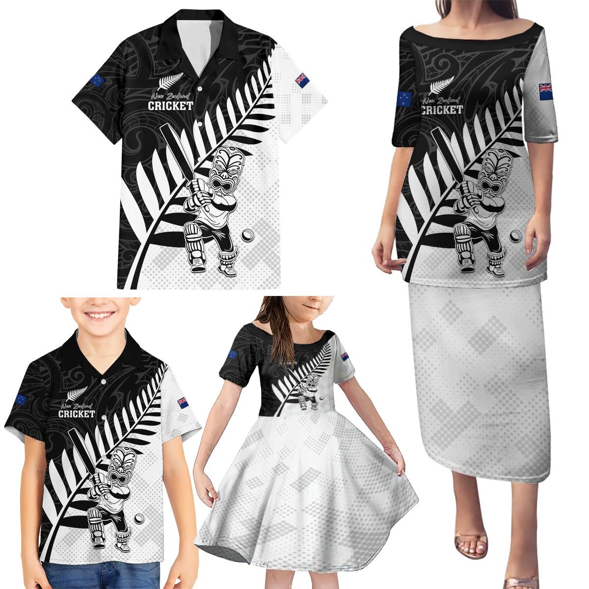 Custom New Zealand Cricket Family Matching Puletasi and Hawaiian Shirt With Maori Pattern LT05 - Polynesian Pride