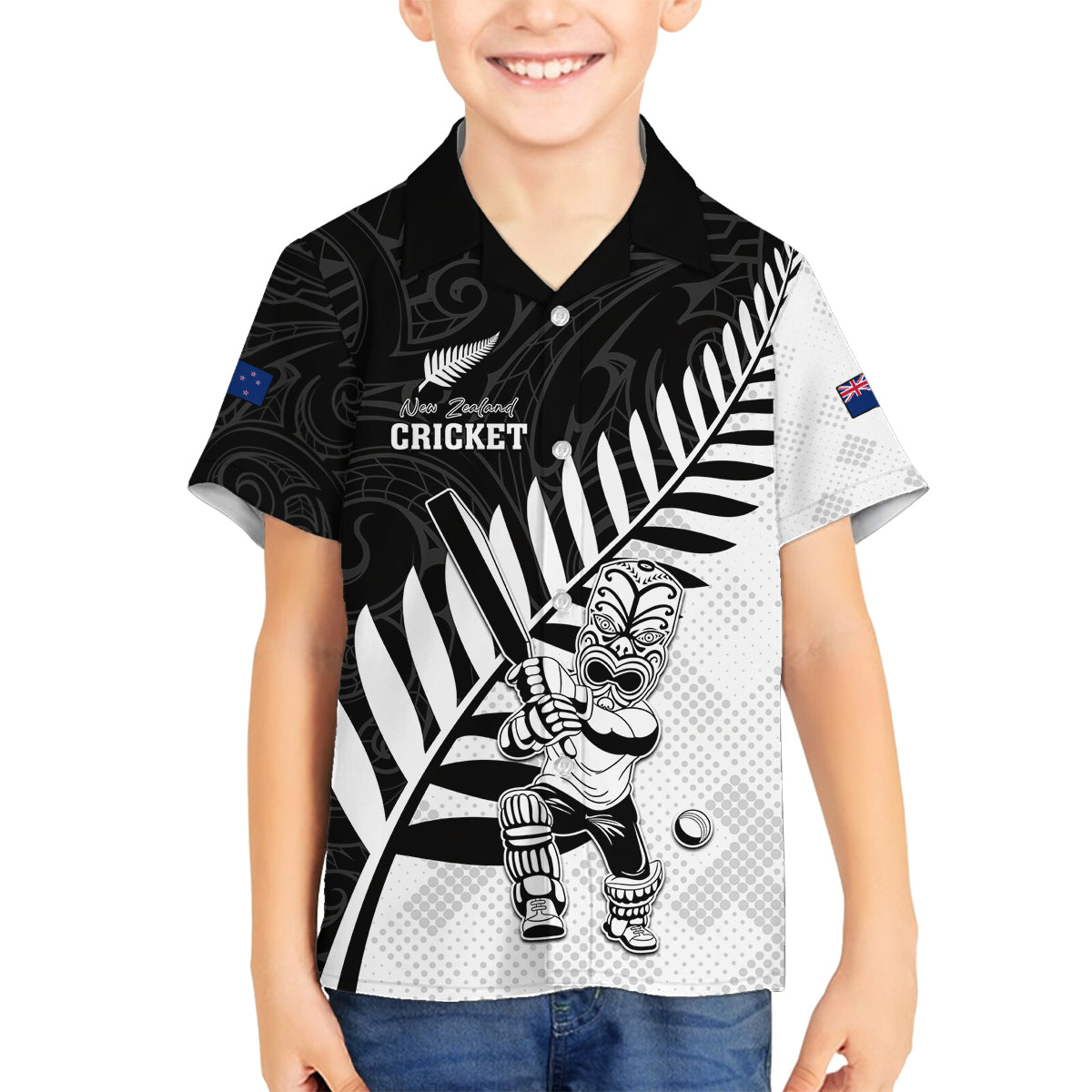 Custom New Zealand Cricket Family Matching Summer Maxi Dress and Hawaiian Shirt With Maori Pattern LT05 Son's Shirt Black - Polynesian Pride