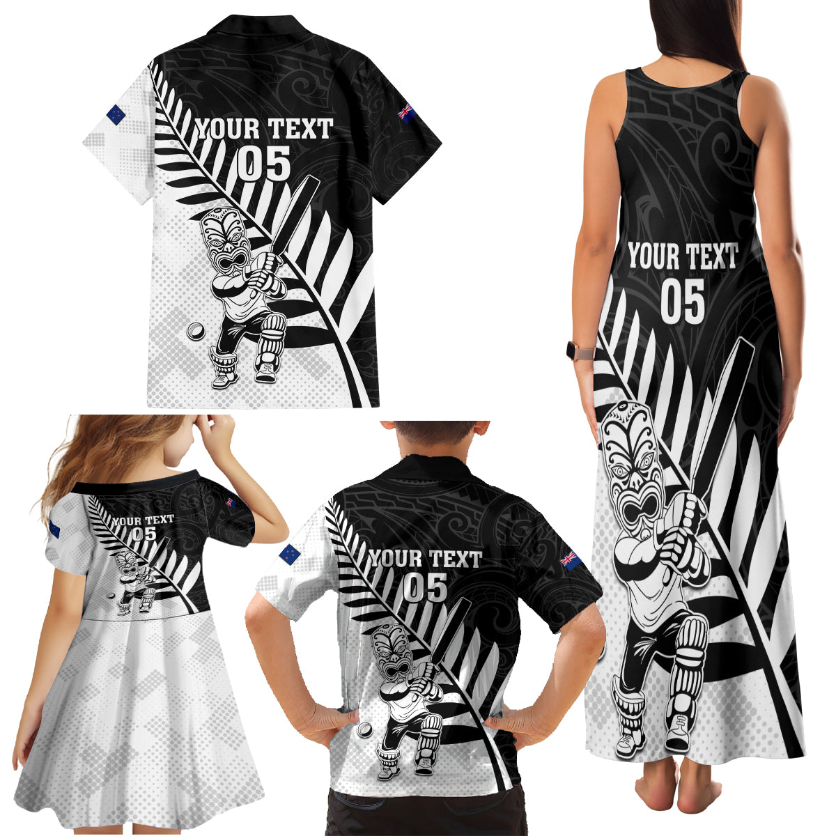 Custom New Zealand Cricket Family Matching Tank Maxi Dress and Hawaiian Shirt With Maori Pattern LT05 - Polynesian Pride