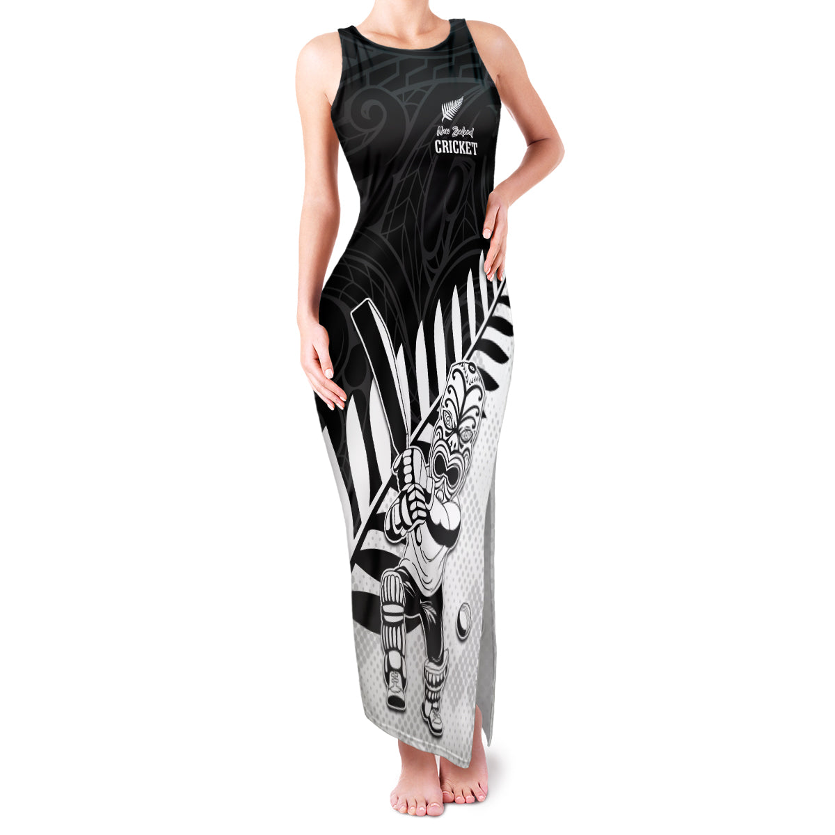 Custom New Zealand Cricket Family Matching Tank Maxi Dress and Hawaiian Shirt With Maori Pattern LT05 Mom's Dress Black - Polynesian Pride