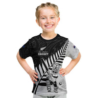 Custom New Zealand Cricket Kid T Shirt With Maori Pattern LT05 Black - Polynesian Pride