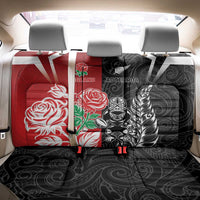 New Zealand And England Rugby Back Car Seat Cover Maori Tiki With Red Rose Together LT05 - Polynesian Pride