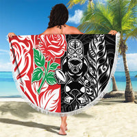 New Zealand And England Rugby Beach Blanket Maori Tiki With Red Rose Together LT05 - Polynesian Pride