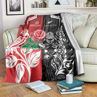 New Zealand And England Rugby Blanket Maori Tiki With Red Rose Together LT05 Red - Polynesian Pride