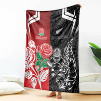 New Zealand And England Rugby Blanket Maori Tiki With Red Rose Together LT05 - Polynesian Pride