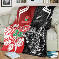 New Zealand And England Rugby Blanket Maori Tiki With Red Rose Together LT05 - Polynesian Pride