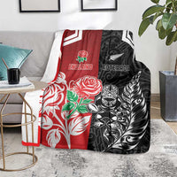 New Zealand And England Rugby Blanket Maori Tiki With Red Rose Together LT05 - Polynesian Pride