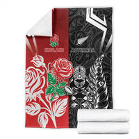 New Zealand And England Rugby Blanket Maori Tiki With Red Rose Together LT05 - Polynesian Pride