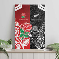 New Zealand And England Rugby Canvas Wall Art Maori Tiki With Red Rose Together LT05 - Polynesian Pride