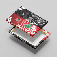 New Zealand And England Rugby Canvas Wall Art Maori Tiki With Red Rose Together LT05 - Polynesian Pride