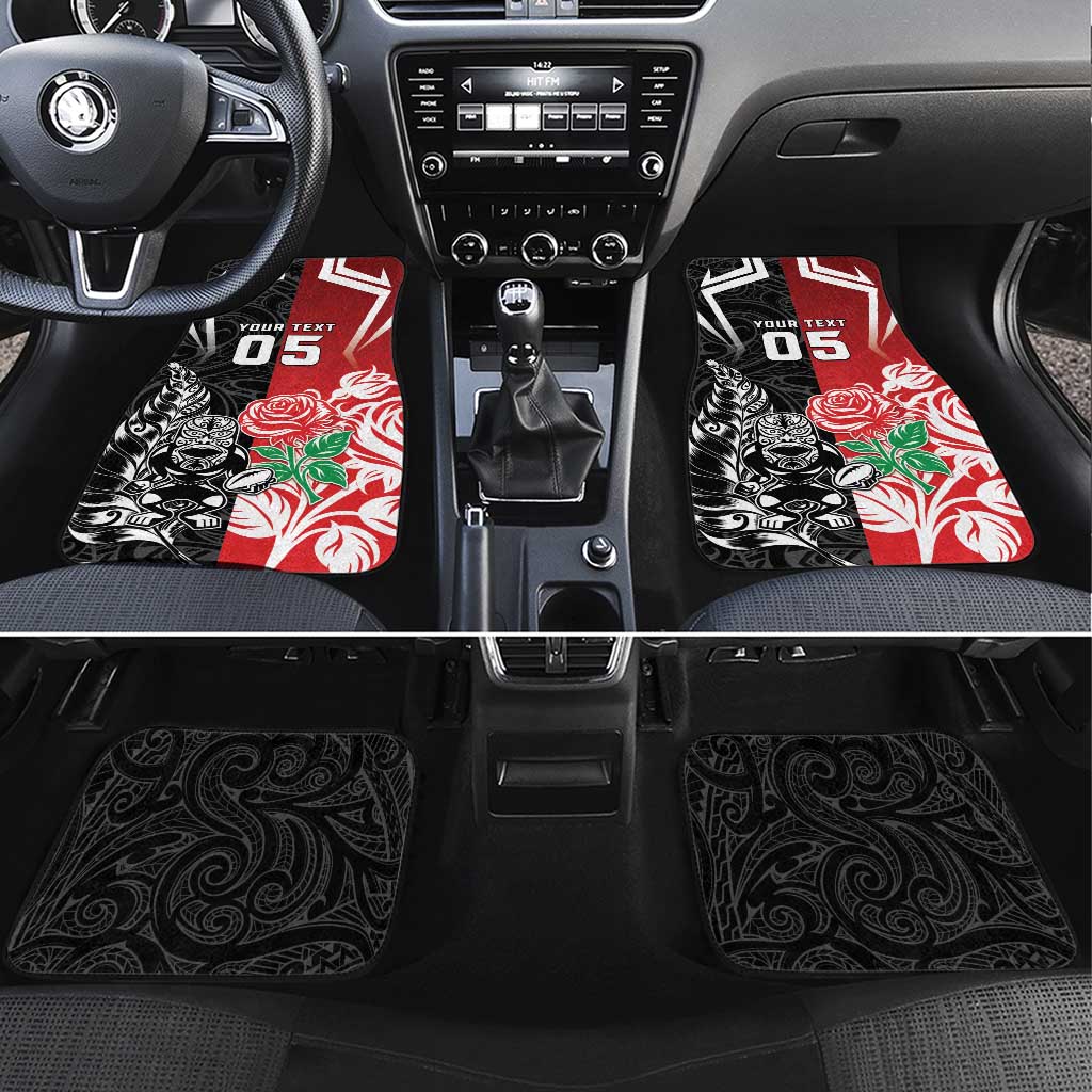 New Zealand And England Rugby Car Mats Maori Tiki With Red Rose Together LT05 Set 4pcs Red - Polynesian Pride
