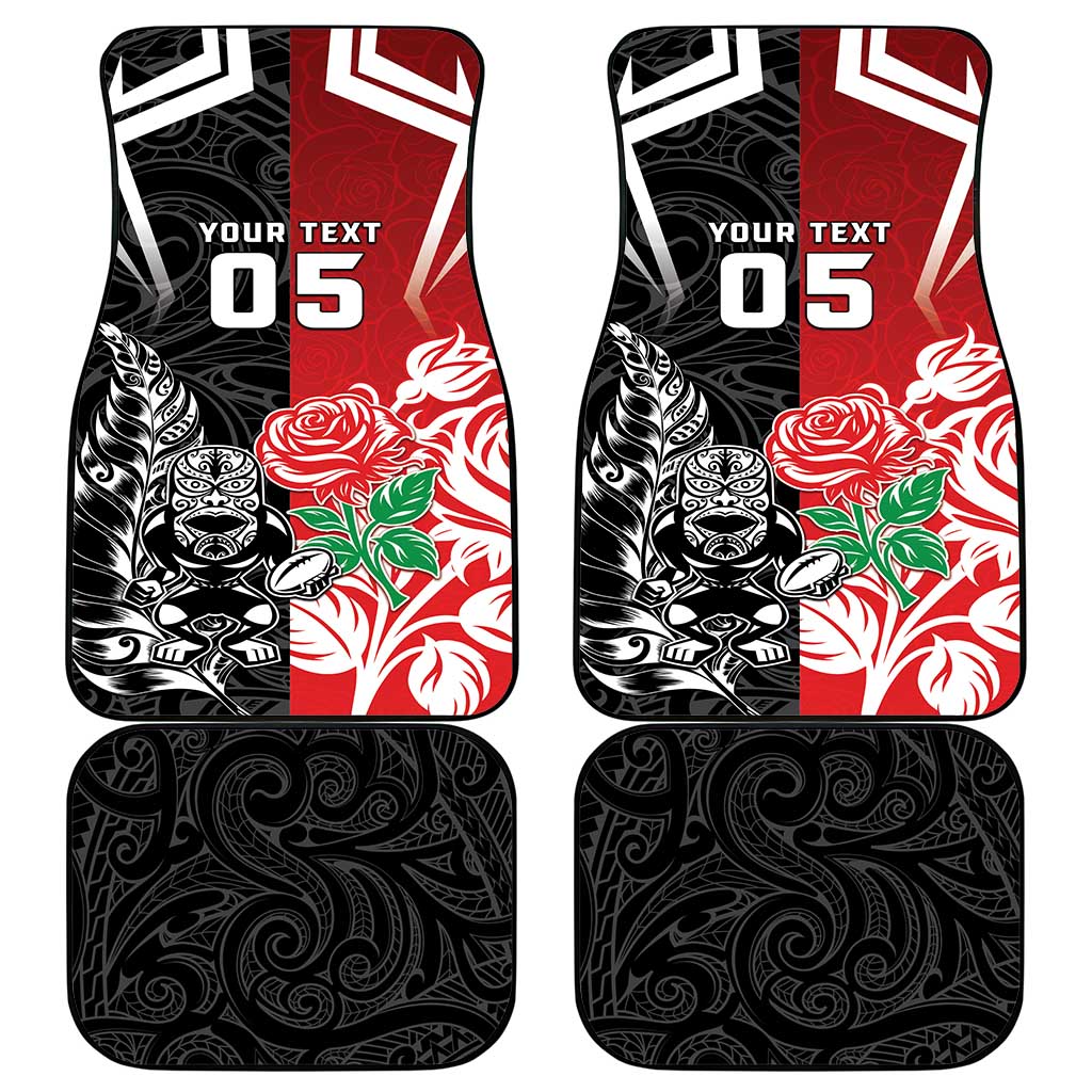New Zealand And England Rugby Car Mats Maori Tiki With Red Rose Together LT05 - Polynesian Pride