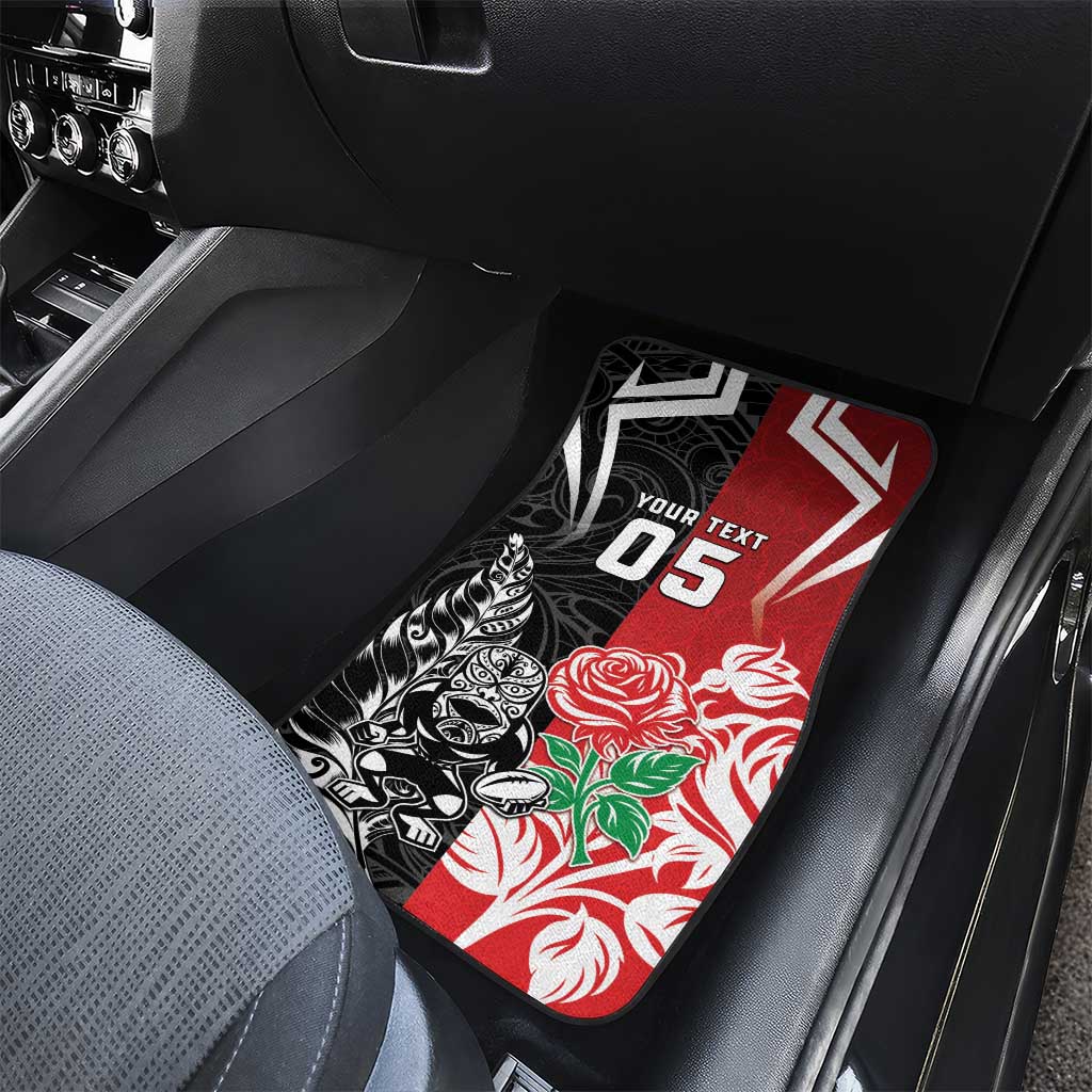 New Zealand And England Rugby Car Mats Maori Tiki With Red Rose Together LT05 - Polynesian Pride