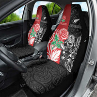 New Zealand And England Rugby Car Seat Cover Maori Tiki With Red Rose Together LT05 - Polynesian Pride