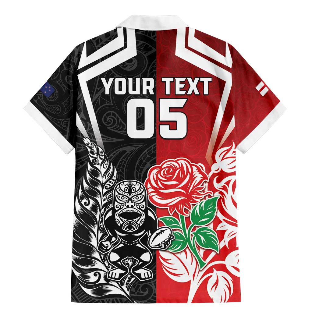 New Zealand And England Rugby Custom Family Matching Mermaid Dress and Hawaiian Shirt Maori Tiki With Red Rose Together LT05 - Polynesian Pride