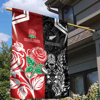 New Zealand And England Rugby Garden Flag Maori Tiki With Red Rose Together LT05 - Polynesian Pride