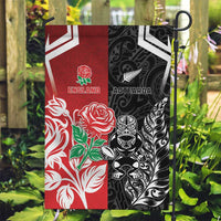 New Zealand And England Rugby Garden Flag Maori Tiki With Red Rose Together LT05 Garden Flag Red - Polynesian Pride