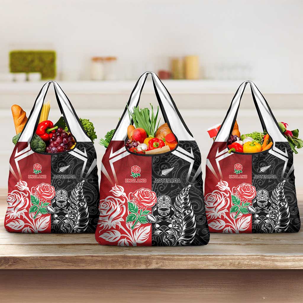 New Zealand And England Rugby Grocery Bag Maori Tiki With Red Rose Together LT05 3-pack One Size Red - Polynesian Pride