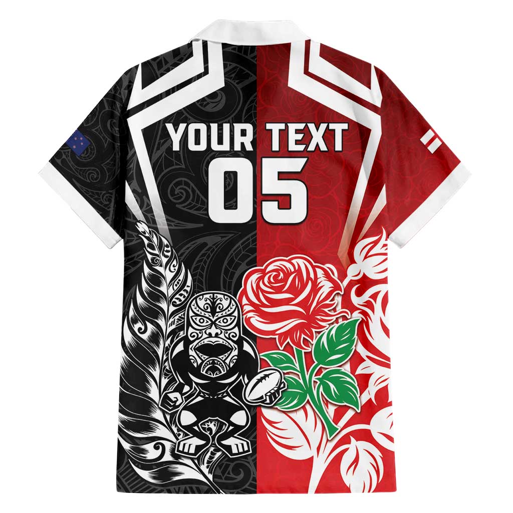 New Zealand And England Rugby Custom Hawaiian Shirt Maori Tiki With Red Rose Together LT05 - Polynesian Pride