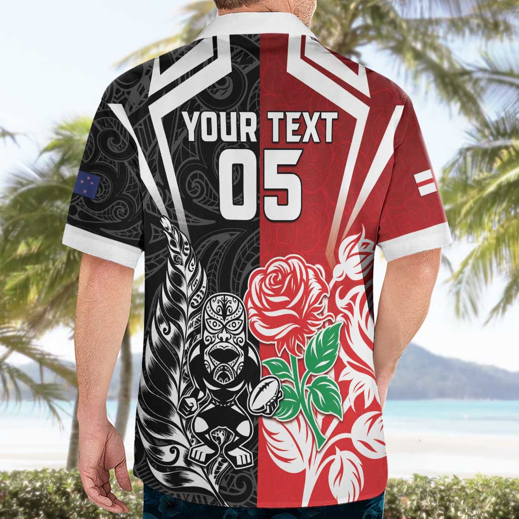 New Zealand And England Rugby Custom Hawaiian Shirt Maori Tiki With Red Rose Together LT05 - Polynesian Pride