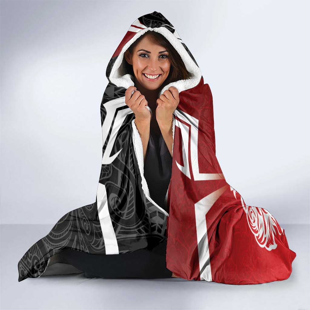 New Zealand And England Rugby Hooded Blanket Maori Tiki With Red Rose Together LT05 - Polynesian Pride