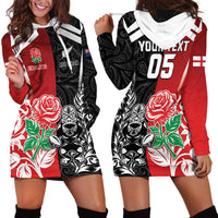 New Zealand And England Rugby Custom Hoodie Dress Maori Tiki With Red Rose Together LT05 - Polynesian Pride