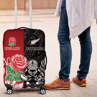 New Zealand And England Rugby Luggage Cover Maori Tiki With Red Rose Together LT05 Red - Polynesian Pride