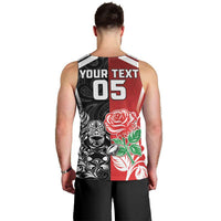 New Zealand And England Rugby Custom Men Tank Top Maori Tiki With Red Rose Together