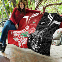 New Zealand And England Rugby Quilt Maori Tiki With Red Rose Together LT05 - Polynesian Pride