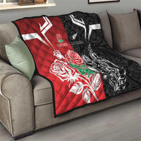 New Zealand And England Rugby Quilt Maori Tiki With Red Rose Together LT05 - Polynesian Pride