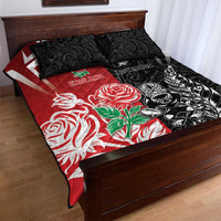 New Zealand And England Rugby Quilt Bed Set Maori Tiki With Red Rose Together LT05 - Polynesian Pride