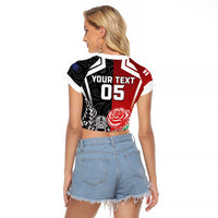 New Zealand And England Rugby Custom Raglan Cropped T Shirt Maori Tiki With Red Rose Together LT05 - Polynesian Pride
