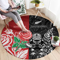 New Zealand And England Rugby Round Carpet Maori Tiki With Red Rose Together LT05 - Polynesian Pride