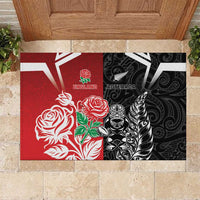 New Zealand And England Rugby Rubber Doormat Maori Tiki With Red Rose Together LT05 Red - Polynesian Pride